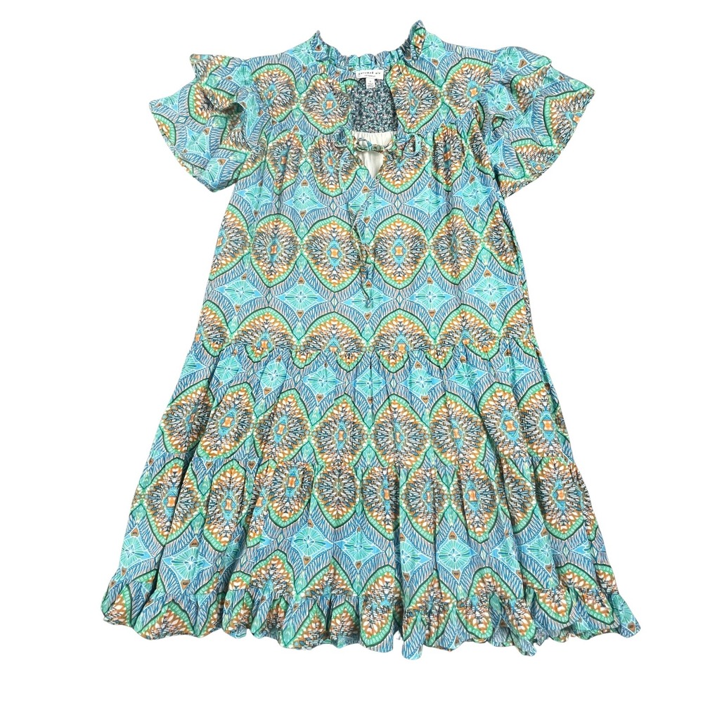 Current Air Boho Radiant Geometric Medallion Flutter Sleeve Tiered Mini Dress S